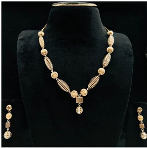 Ensemble de bijoux de luxe en or massif 22 carats, classique, pour mariage et soirée, avec collier et boucles d'oreilles pour femmes - Product Image 2
