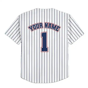 Maillot de baseball rayé personnalisé pour homme, manches courtes, col en V, boutons sur le devant, 100 % polyester, respirant, séchage rapide, coupe classique - Product Image 4