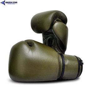 Gants de boxe en cuir vert olive Daizen 16oz à lacets avec sangle de poignet réglable pour adultes, équipement d'entraînement - Product Image 2