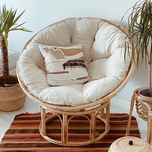 Conjunto de silla tipo papasan de ratán de la mejor calidad, hecha a mano, con cojín, para muebles de patio al aire libre. - Product Image 2