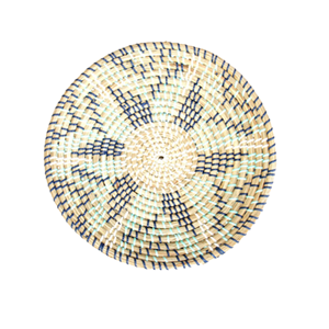 Handmade Tribal Seagrass <b>Placemat</b> <b>Round</b> Woven Tablemat Blue Straw Coaster Heat Resistant Hot Pad Geometric Basket Wall Decor - Product Image 1