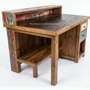 Escritorio DIVADI, Hecho a Mano con Madera de Barco Reciclada, Minimalista, Ecológico, Antiguo, para Oficina en Casa, con Cajones, Natural - Product Image 3