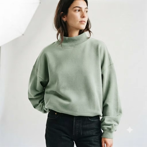 Pull en molleton à col montant oversize pour femme, couleur unie, style streetwear, texture velours, coupe ample, finition soignée - Product Image 1