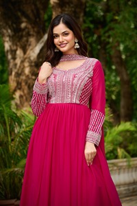 ชุดเดรส Anarkali ผ้าจอร์เจตต์ลายดาวสำหรับผู้หญิงรุ่นล่าสุด พร้อมงานปักเลื่อมและงานปักลายสไตล์อินเดียและปากีสถาน - Product Image 2