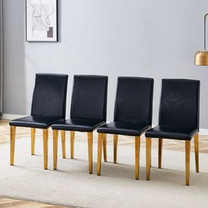 Quattro Comode Sedie da Pranzo in PU Nero con Gambe in Metallo Dorato, Design Versatile ed Elegante per l'Arredamento della Sala da Pranzo - Product Image 1