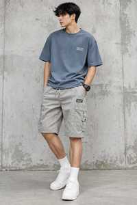Men's <b>Grey</b> Blue Cotton Knitted Short Sleeve <b>T</b>-<b>Shirt</b> Printed O-Neck Regular Fit Casual Breathable Anti-Wrinkle - Product Image 4