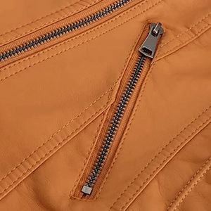 Blouson de motard en cuir PU marron respirant pour femme, zippé, coupe ajustée, col montant, manches longues, couleur unie, avec fourrure - Product Image 6