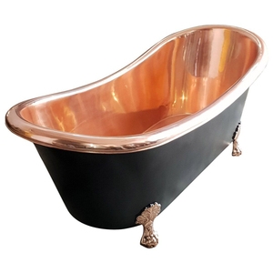 Bañera independiente hecha a mano de cobre puro con acabado brillante y patas de latón, estilo vintage, para uso en hoteles y hogares. - Product Image 3