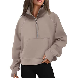 Sudadera con media cremallera de cuello alto para mujer, estilo único, manga larga, color liso - Product Image 5