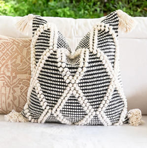 20 x 20 Inches <b>Large</b> Wool Diamond Cushion Cover – Geometric Cotton & Wool Boho Decorative Square <b>Throw</b> Pillow - Product Image 2