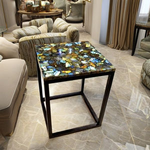 Table carrée en résine et pierre de labradorite naturelle, faite à la main, pour salle à manger, bureau et table d'appoint en porcelaine - Product Image 1