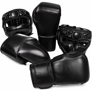 Nouvel ensemble de sparring de boxe personnalisé, protection d'entraînement, gants de kickboxing en cuir à lacets, noir, arts martiaux - Product Image 6