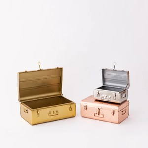 Metal <b>Storage</b> <b>Trunk</b> <b>Box</b> Rectangular Silver Copper Gold With Handles Stacking Design For Sundries Home Decor - Product Image 4