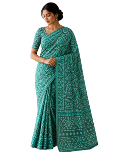 Sari en soie à motifs géométriques pour femmes, robe indienne pakistanaise modeste, tenue de mariage et de fête - Product Image 1