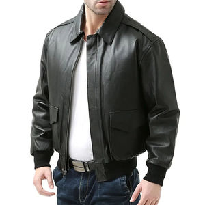 High Quality Men's Slim <b>Winter</b> <b>Leather</b> <b>Jackets</b> Stand Collar Front Logo Vintage Style Windproof Breathable Quick Dry Casual Wear - Product Image 4