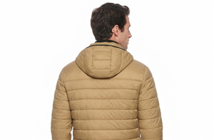 Veste matelassée à capuche pour homme, coupe-vent décontractée d'hiver, fermeture éclair sur le devant, couleur unie, coupe ajustée, rembourrage en polyester - Product Image 4