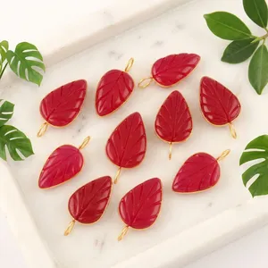 จี้หยกแกะสลักลายใบไม้ ประดับด้วยทอง 18k บนทองเหลืองชุบทอง ดีไซน์เรียบง่าย งานแกะสลักด้วยมือ เครื่องประดับแฟชั่นสำหรับผู้หญิง สร้อยคอ - Product Image 1