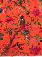 Tissu en velours de coton imprimé à la main : imprimé oiseaux corail, tissu en velours de coton imprimé à la main pour ameublement et décoration