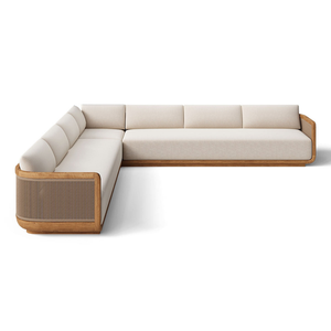 Modern <b>Outdoor</b> Patio Sectional <b>Sofa</b> Set Waterproof Cushioned Teak Wood Garden Lounge Furniture for Balcony Deck and Poolside - Product Image 4