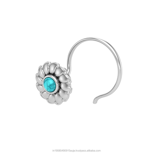 Pendiente de Nariz con Turquesa en Forma Redonda de Plata de Ley 925, Estilo Indio, para Mujeres y Niñas - Product Image 2