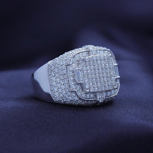 Bague de mariage et de fiançailles pour homme style Hip Hop, sertie de pierres en forme de baguette, en argent sterling 925, monture carrée, entièrement pavée de pierres, pour cadeaux de mariage - Product Image 3