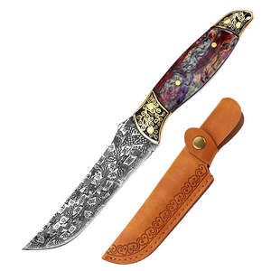 Cuchillo de Caza y Camping Multiusos de Acero de Damasco de Grado Industrial con Filo Afilado y Punta de Cobre, Personalizable OEM - Product Image 2