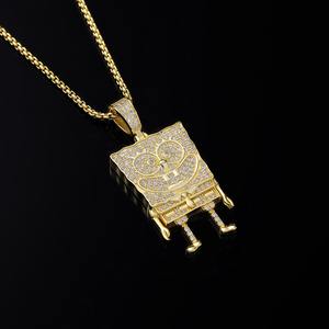 Colgante de Moda al por Mayor de Rapero Hip Hop, Plata Pura, Chapado en Oro de 14K, con Moissanita Iced Out, Diseño de Bob Esponja - Product Image 3
