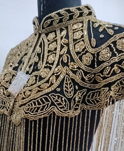 Elegant Women <b>Sequined</b> Loose Embroidered Blouse Tassel Fringe Mandarin Collar Sleeveless Sparkling Beading Party Poncho Cape - Product Image 2