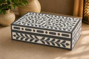 Handcrafted Bone Inlay Jewelry Storage Box Elegant Black & White Wooden Organizer <b>Case</b> for Jewelry, Accessories, <b>Vanity</b> & Luxury - Product Image 6
