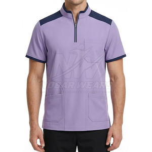 Medical Workwear Top <b>With</b> Half Zip Front Stand <b>Collar</b> <b>Short</b> <b>Sleeves</b> Practical Fit And Comfortable Daily Performance - Product Image 5