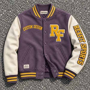 Veste universitaire brodée personnalisée en gros OEM, unisexe, avec manches en similicuir et boutons personnalisés, style baseball - Product Image 3