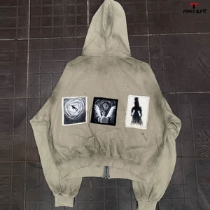 Prix de gros – Sweat à capuche unisexe en coton 100 %, délavé à l'acide, avec patch tissé, de haute qualité, style streetwear, effet vieilli, idéal pour l'hiver - Product Image 2