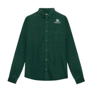 เสื้อเชิ้ตแขนยาวสีเขียวเข้มสำหรับผู้ชาย ปกคลาสสิก ทรงปกติ สไตล์มินิมอลลำลอง เหมาะสำหรับใส่ทำงาน  รับตัดเย็บตามสั่ง - Product Image 1