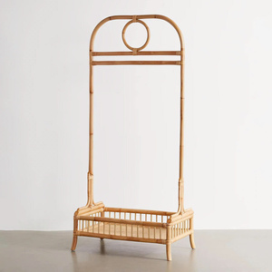 Rattan cloth display <b>rack</b> handwoven cane wood clothes <b>racks</b> competitive price natural clothing rail - Product Image 2