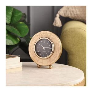 Circular Brass Desk <b>Clock</b> Traditional Design Silent Quartz Movement <b>Battery</b> Operated Needle Display Projection Function - Product Image 1