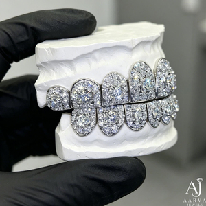 Grillz dentaire personnalisé serti de pierres VVS Moissanite, coupe ronde brillante, en argent 925 et or massif, bijoux dentaires - Product Image 5