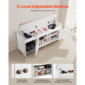 41.3 X 13.8 X 19.8 Inch Entryway Bench with Lift Top Storage Seat Cushion and 3 Cabinets 250lbs Shoe Rack Shoe Bench - Product Image 4
