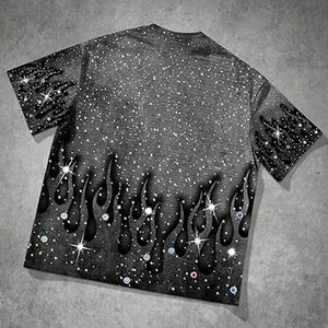 Camiseta gráfica con estampado de diamantes de imitación para hombre, camiseta de manga corta con cuello redondo, camiseta informal de verano de inspiración vintage, Top informal brillante - Product Image 5