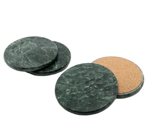Juego de 4 Posavasos de Mármol Verde con Base de Corcho |   Juego de Posavasos de Piedra Natural Ecológicos |   Accesorios de Lujo para Barra de Bar - Product Image 1