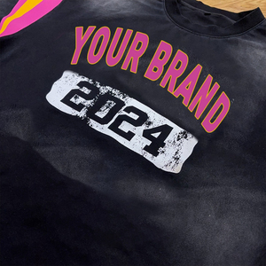 T-shirt noir surdimensionné pour homme, manches courtes, col rond, style streetwear, impression personnalisée, logo, bordure contrastée, 100% coton jersey - Product Image 2