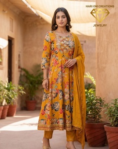 Ensemble Kurti ethnique en coton rose à imprimé floral pour femme Hari Om Creations avec dupatta en mousseline, coupe ample, longueur cheville, été/hiver - Product Image 5