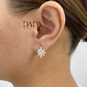 ต่างหูเพชรทรงมาร์คีส์และทรงกลมแบบดอกไม้ ประดับเพชรเพาะเลี้ยง สำหรับผู้หญิง ต่างหูเพชรทรงดอกไม้แบบกลุ่ม - Product Image 5