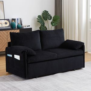 64.5 Inch Soft Corduroy Convertible <b>Sleeper</b> <b>Sofa</b> Bed 3 in 1 Adjustable Pullout with 2 Side Pockets and Pillows - Product Image 3