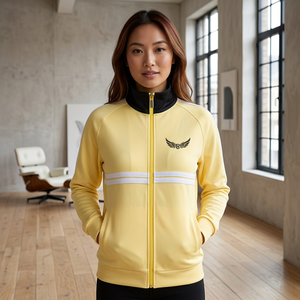 Veste Jaune pour Homme avec Col Noir et Broderie Logo Aile, Fermeture Éclair Intégrale, Style Sportif, Coupe Classique, Idéale Printemps - Product Image 6