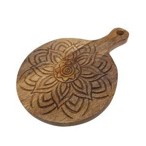 Planche à découper ronde en bois avec poignée, finition naturelle, pour usage domestique, cuisine et restaurant, planche à fromage, emballage individuel - Product Image 5
