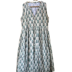Robe d'été pour femme en coton indien, imprimée à la main, à manches longues, longueur genou, style bohème, florale, lavable et respirante - Product Image 1
