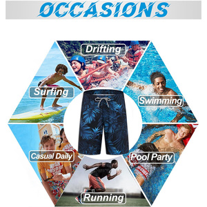 Shorts de bain pour hommes à séchage rapide, anti-UV, respirants, imprimé floral, cordon de serrage à la taille, shorts de plage, motif tropical bleu - Product Image 2