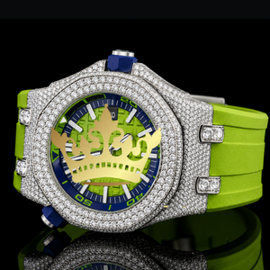 Luxury Classic Sports Quartz Stainless Steel <b>Wristwatch</b> with Green Dial Full Moissanite Paved Design Men's - Product Image 2