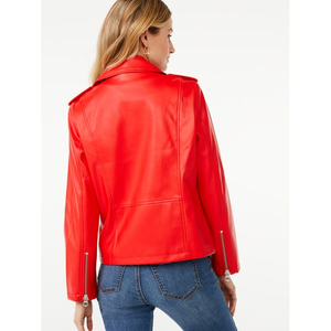 High Quality <b>Women</b> <b>Leather</b> <b>Jacket</b> Modern Casual Fashion Outerwear Stylish Zip Up Biker <b>Jacket</b> Custom Private Label Supplier - Product Image 2