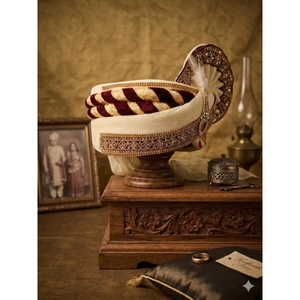 ผ้าโพกหัวเจ้าบ่าวกำมะหยี่สีแดงเลือดหมู |   พวงมาลัยงานแต่งงานแบบอินเดียโบราณประดับทับทิม - Product Image 3